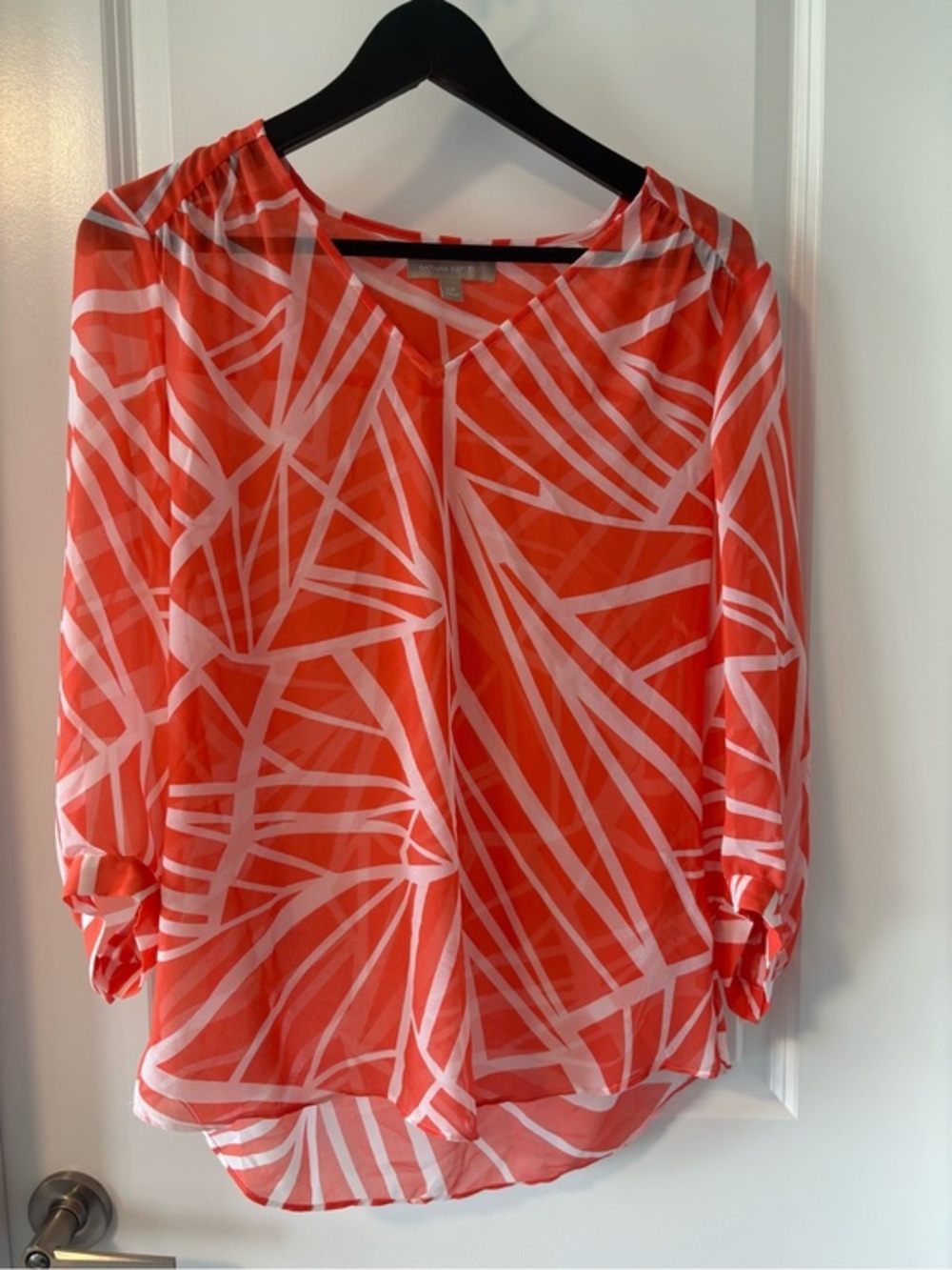 Banana Republic Orange Geometric Sheer Blouse Size Small